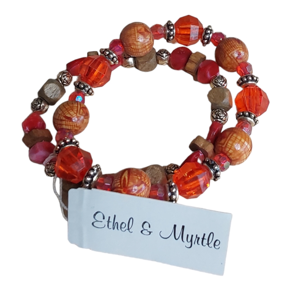 Ethel & Myrtle Orange and Red Beaded Bracelet